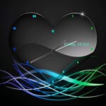 Stylish Dark Glossy Heart Theme with an Analog Clock and a Neon Shiny Digital Clock.